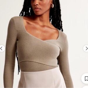 Abercrombie & Fitch Ribbed Wrap Crop Top Brown Long Sleeve NWT